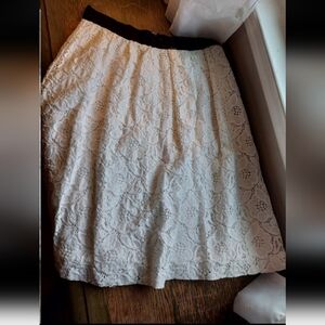 LOFT Ivory Lace A-Line Skirt with Black Trim
